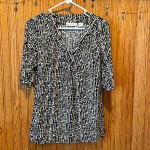 Liz Claiborne Black White V-neck Blouse